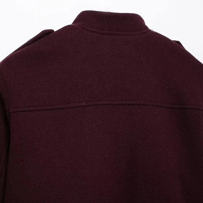 Jaqueta de Lã Batida Bordeaux